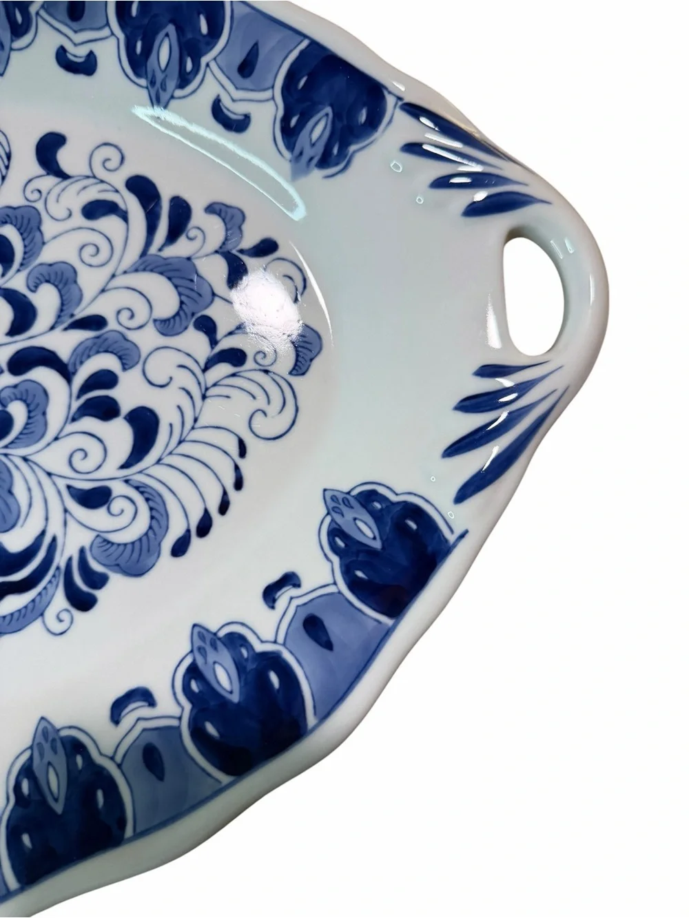 Blue Palm White Floral Ceramic Serving Platter - Classic Home Dining
